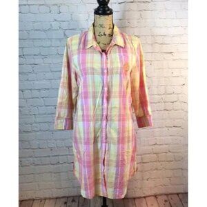 Chaps Dress Plaid Cotton Long Sleeve Shirt Dress Medium